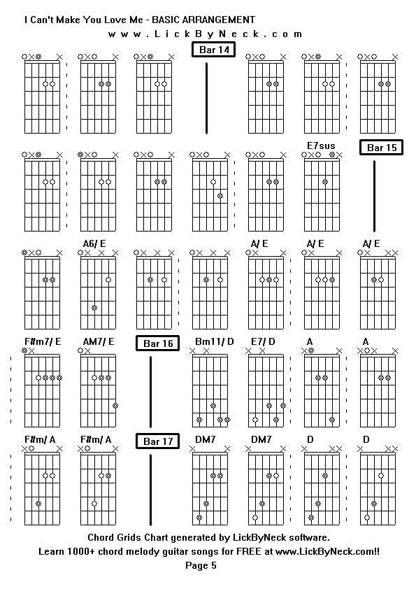 Chord Grids Chart of chord melody fingerstyle guitar song-I Can't Make You Love Me - BASIC ARRANGEMENT,generated by LickByNeck software.